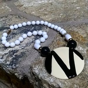 Vintage 1980's Chunky Beaded Black & White Necklace